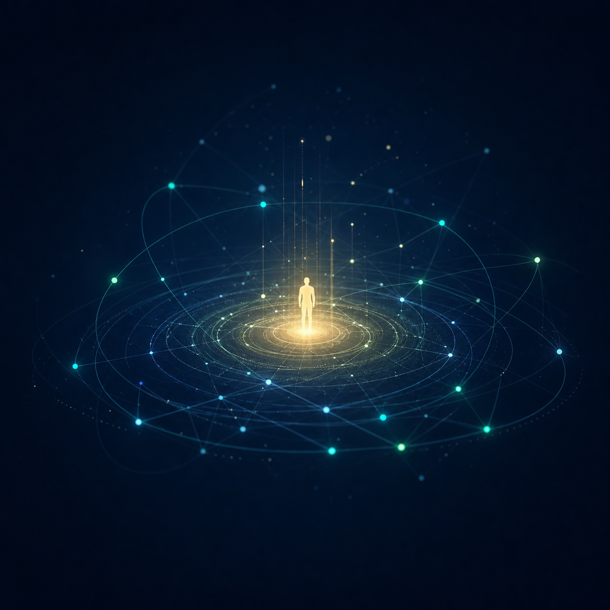 A human-centered network of light representing people guiding intelligent technology
